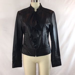 Nine west ruffle front real leather nwt jacket